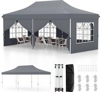 COSTWAY Pavillon pliable 3x6m avec 6 parois latérales amovibles, sac de transport, pavillon réglable en hauteur hydrofuge, protection UV 50+ gris