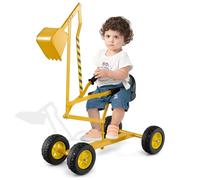 COSTWAY Pelle à Sable Excavateur Enfant avec Siège Rotatif & Bras Flexible, Pelleteuse Excavatrice Manuelle avec Cadre Métal (Base avec roulettes,Jaune)