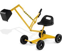 COSTWAY Pelleteuse assise pivotant à 360°, 121x40x64 cm Pelleteuse géante en métal avec pelle&roues, Pelleteuse assise pour enfants 3+ Jaune