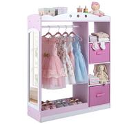 COSTWAY Penderie Enfant avec Miroir en Acrylique et Tringle et 4 Étagères | 2 Tiroirs Pliables en Tissu, Portant à Vêtements Enfant Montessori pour Chambre Salon, 90x30x111,5cm