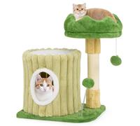 COSTWAY Petit Arbre a Chat 54 cm, Arbre à Chat Cactus, 2 Plateformes, Condo, Poteaux à Griffer en Sisal, Arbre a Chats Bois, 2 Pompons, Tissu en Peluche, Convient au Salon, Chambre