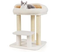 COSTWAY Petit Arbre a Chat 61 cm, Arbre a Chat Design, 3 Poteaux à Griffer en Sisal, 3 Plateformes, Tour pour Chaton Interieur, Polaire Sherpa Doux, 47,5 x 47,5 x 61 cm, Beige