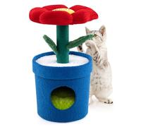 COSTWAY Petit Arbre à Chat 72 cm, Arbre a Chat Design en Forme de Pot de Fleurs, Condo, Plateformes, Poteaux à Griffer en Jute, Tour pour Chaton, Feuilles Pliables, Coussin Amovible (Rouge)