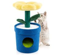 COSTWAY Petit Arbre à Chat 72 cm, Arbre a Chat Design en Forme de Pot de Fleurs, Condo, Plateformes, Poteaux à Griffer en Jute, Tour pour Chaton, Feuilles Pliables, Coussin Amovible (Jaune)