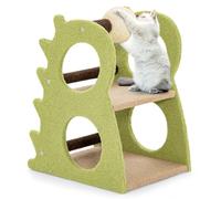 COSTWAY Petit Arbre a Chat à 2 Niveaux 58 cm, Arbre a Chat Design en Forme de Dinosaure, Balle à Griffer Rotative en Sisal, 2 Plateformes en Peluche Doux, Tour pour Chaton, 48 x 37 x 58 cm