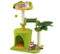 COSTWAY Petit Arbre à Chat, Arbre a Chat Cactus, Condo, Brosse d'Toilettage, Poteaux à Griffer en Sisal, 3 Plateformes, Tour pour Chaton en Peluche, Pompon, Tiges Pliables, 48 x 33 x 79 cm (79 cm)