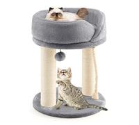COSTWAY Petit Arbre à Chat Pas Cher 2 Poteaux en Sisal et Peluche Douce, Griffoir pour Chat avec Boule de Fourrure,43x43x53cm Charge 10kg pour Gratter Détendre Dormir, Montage Facile (Gris)