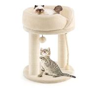 COSTWAY Petit Arbre à Chat Pas Cher 2 Poteaux en Sisal et Peluche Douce, Griffoir pour Chat avec Boule de Fourrure,43x43x53cm Charge 10kg pour Gratter Détendre Dormir, Montage Facile (Beige)