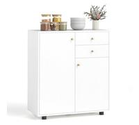 COSTWAY Petit Buffet Cuisine Rangement, Meuble de Rangement 2 Placards, 2 Tiroirs, 3 Étagères Réglables, Portes Magnétiques, Bahut pour Salle a Manger (Blanc)