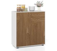 COSTWAY Petit Buffet Cuisine Rangement, Meuble de Rangement 2 Placards, 2 Tiroirs, 3 Étagères Réglables, Portes Magnétiques, Bahut pour Salle a Manger (Naturel)