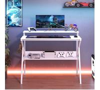 COSTWAY Petit Bureau Compact avec Support pour Moniteur - Crochet Suspendu - Étagère Rangement pour Travail, Étude 100 x 48 x