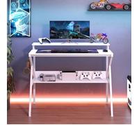 Costway Petit Bureau Compact Avec Support Pour Moniteur - Crochet Suspendu - Étagère Rangement Pour Travail, Étude 100 X 48 X 81,5cm Blanc