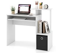 COSTWAY Petit Bureau d'Ordinateur avec Rangement, Bureau à Domicile avec Plateau pour Clavier et Tiroir en Tissu Amovible, pour Petits Espaces, Blanc
