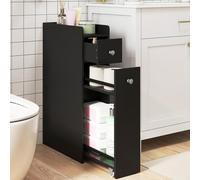 COSTWAY Petit Meuble Salle de Bain, Meuble Rangement WC 4 Niveaux, Tiroirs Coulissants sur roulettes, Armoire de Toilette avec Tiroir, pour Papier Toilette, Petit Espace, 40 x 18 x 70 cm (Noir)