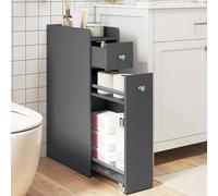 COSTWAY Petit Meuble Salle de Bain, Meuble Rangement WC 4 Niveaux, Tiroirs Coulissants sur roulettes, Armoire de Toilette avec Tiroir, pour Papier Toilette, Petit Espace, 40 x 18 x 70 cm (Gris)