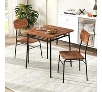 COSTWAY Petite Table de Cuisine 2 Personnes, Table Cuisine avec Chaise, Chaises Encastrables, Table Carrée pour Coin Petit-Déjeuner, Salle à Manger, Marron Rustique