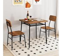 COSTWAY Petite Table de Cuisine 2 Personnes, Table Cuisine avec Chaise, Chaises Encastrables, Table Carrée pour Coin Petit-Déjeuner, Salle à Manger, Marron Rustique (Brun Rustique)