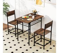 COSTWAY Petite Table de Cuisine 2 Personnes, Table Cuisine avec Chaise Encastrables, Étagère, Chaises, pour Coin Petit-Déjeuner, Salle à Manger (Marron Rustique)