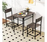 COSTWAY Petite Table de Cuisine 2 Personnes, Table Cuisine avec Chaise Encastrables, Étagère, Chaises, pour Coin Petit-Déjeuner, Salle à Manger (Gris chêne)