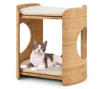 COSTWAY Petite Tour pour Chat 2 Niveaux, Petit Arbre à Chat, Cadre en Bambou, Coussins en Peluche Amovibles, Niche Plateforme pour 2 Chats, 40 x 33 x 41 cm