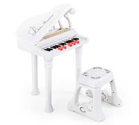 COSTWAY Piano Numérique 31 Touches pour Enfants avec Tabouret & Microphone, Piano Electronique Portable avec Mode d'Enseignement LED & MP3, Piano Enfants 3 Ans, Charge 50kg (31 Touches, Blanc)
