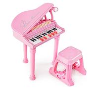 COSTWAY Piano Numérique 31 Touches pour Enfants avec Tabouret & Microphone, Piano Electronique Portable avec Mode d'Enseignement LED & MP3, Piano Enfants 3 Ans, Charge 50kg (31 Touches, Rose)