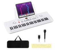 COSTWAY Piano Numérique 61 Touches avec Microphone & Pupitre, Clavier Électronique Portable avec 2 Haut-Parleurs & Autocollants, 100 Rythmes, 100 Timbres, Sac de Transport pour Débutants (Blanc)