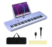 COSTWAY Piano Numérique 61 Touches avec Microphone & Pupitre, Clavier Électronique Portable avec 2 Haut-Parleurs & Autocollants, 100 Rythmes, 100 Timbres, Sac de Transport pour Débutants (Violet)