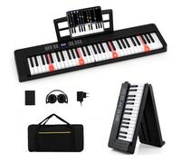 COSTWAY Piano Numérique 61 Touches Pliable avec Casque, Pupitre, Clavier Piano Taille Complète avec Haut-Parleurs, Pédale de Sustain, Fonction MIDI, 128 Sons 128 Rythmes pour Débutants (Noir)