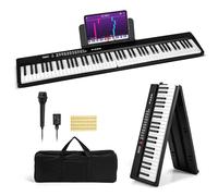 COSTWAY Piano Numérique Pliable 88 Touches avec Microphone & Pupitre, Clavier Électronique Portable avec Haut-Parleurs & Fonction MIDI, 1000 Rythmes, 1000 Timbres, Sac pour Débutants Enfants (Noir)