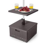 COSTWAY Pied de Parasol Carré, Base de Parasol en HDPE avec Plateau de Table, Support de Parasol Pratique avec Roues et Poignées, Charge 45 L d’Eau ou 67 KG de Sable, 53 x 53 x 45 cm (Brun)