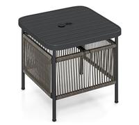 COSTWAY Pied de Parasol Table Base 2 en 1, Table d'Appoint Exterieur avec Trou 4 cm, Tables Basses de Jardin Métallique à 2 Niveaux, Étagère de Rangement, pour Balcon Jardin (56 x 56 x 49 cm)