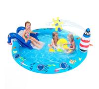 COSTWAY Piscine Gonflable Enfants sur Thème Marin avec Toboggan Requin et Arroseur Phare, Aire de Jeu Pataugeoire avec 2 Poissons et Épuisette pour Jardin Balcon Plage, 2-6 Ans, 188x153x63 cm