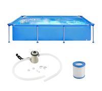 COSTWAY Pisicne Hors Sol Rectangulaire 258 x 179 x 66 cm, Piscine Tubulaire avec Pompe de Filtration, Capacité 2612 L, Cartouche, Cadre en Métal, Parois en PVC, Montage Facile, pour Enfants Adultes