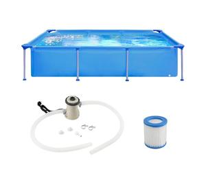 COSTWAY Pisicne Hors Sol Rectangulaire 258 x 179 x 66 cm, Piscine Tubulaire avec Pompe de Filtration, Capacité 2612 L, Cartouche, Cadre en Métal, Parois en PVC, Montage Facile, pour Enfants Adultes