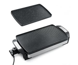 COSTWAY Plancha Électrique 1500W à Double Face | Plancha Gril Électrique avec Plaque Réversible Antiadhésive, Thermostat Intégré&Protection Surchauffe, Pique Niques&Camping