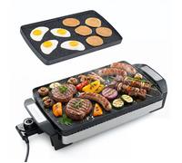 COSTWAY Plancha Électrique 1500W avec Plaque Réversible Antiadhésive, Thermostat & Protection Surchauffe, Pique Niques & Camping