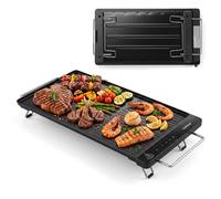 COSTWAY Plancha Electrique Antiadhésive 1800W avec Double Surface, Contrôle Tactile, Poignées, Pieds Pliables pour Voyage, Camping
