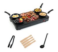 COSTWAY Plancha Électrique avec 4 Mini Woks, Pince à Grill, Cuillère, Spatules en Bois et Bac à Graisse pour Voyage, Camping