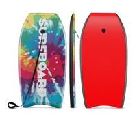 COSTWAY Planche de Bodyboard 37" en XPE et HDPE avec Queue en Croissant, Planche de Surf avec Double Canal et Longe pour Poignet, Idéal pour Enfants Adolescents Adultes, Charge 72,5 KG, Multicolore