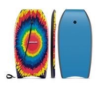 COSTWAY Planche de Bodyboard 41" en XPE et HDPE avec Queue en Croissant, Planche de Surf avec Double Canal et Longe pour Poignet, Idéal pour Enfants Adolescents Adultes, Charge 91 KG, Motif Explosion
