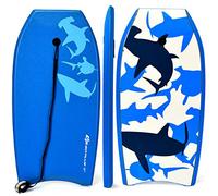 COSTWAY Planche de Bodyboard Surf 37” en XPE et HDPE avec Sangle de 90 CM, Arrière en Forme de Croissant Idéal pour Surffeur Plus de 14 Ans Capacité de Charge 85KG 94 x 47 x 5,5 CM (Requin)