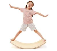 COSTWAY Planche d'Équilibre en Bois avec Tapis Feutré & Coins Arrondis, Balance Board avec Design Incurvé pour Yoga Sport, Charge 220kg pour Adultes et Adolescents, 90 x 30 cm