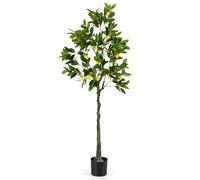 COSTWAY Plante Artificielle avec Pot Rempli de Ciment, Citronnier Artificiel avec Plante Verte Tronc Réaliste Mousse Simulée, Fausse Arbre Décoration du Magasin Bureau Maison (160 CM)