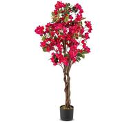 COSTWAY Plante Artificielle Bougainvillier de 120 cm, Plante Fleurie Faussée en Pot de Pépinière avec Fleurs en Pleine Floraison, Fausse Arbre Décoration du Magasin Bureau Maison (Rose 1 Pack)
