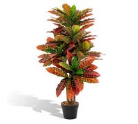COSTWAY Plante Artificielle de Croton 100CM avec Pot Rempli de Ciment, Fausse Arbre Feuilles Panachées Colorées Tronc en Bois Naturel, Décoration du Magasin Bureau Maison