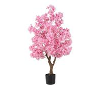 COSTWAY Plante Artificielle en Pot Remplies de Ciment 120CM, Fausse Cerisier avec 900 Fleurs Roses Tronc en Polyéthylène Multi-Branches, Décoration Moderne pour Salon Balcon Bureau