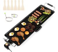 COSTWAY Plaque de cuisson électrique 70cm, Gril Teppanyaki antiadhésif, Gril BBQ avec température réglable, thermostats & égouttoir