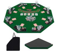 COSTWAY Plateau de Poker Pliable 120x120cm Octogonal pour 8 Joueurs, Tapis de Table de Poker avec Porte-Gobelets & Plateaux à Jetons, Sac de Transport, Support de Poker pour Casino