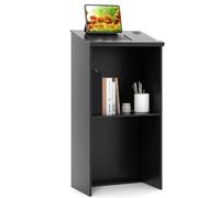 COSTWAY Podium Debout en Bois, Pupitre 117 cm, Surface Inclinée avec Rebord, Lutrin avec Étagère de Rangement et Trous pour Câbles, pour Église, Bureau, École, Séminaire, Noir